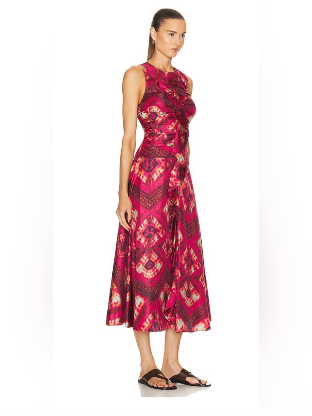 NWT Ulla Johnson Othella 100% Silk Floral Ruffle Midi Dress Pink Sz 4 - Picture 4 of 13